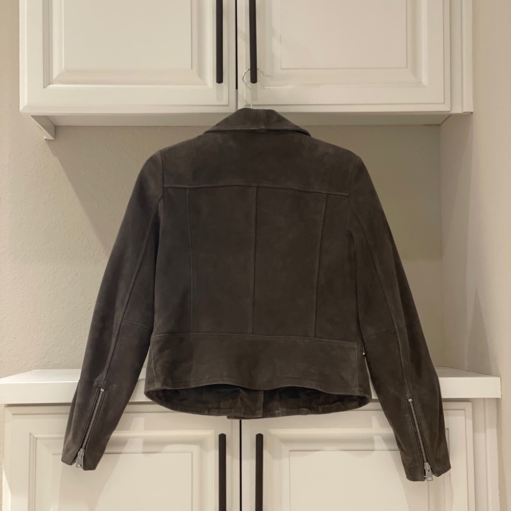 All Saints Gray Suede Moto Zip Jacket - Picture 5 of 7